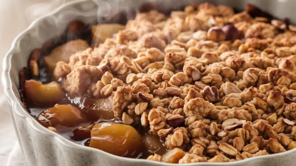 Når pærer, chokolade og hasselnødder mødes i ovnen: En uimodståelig varm crumble elsket af gourmeter!